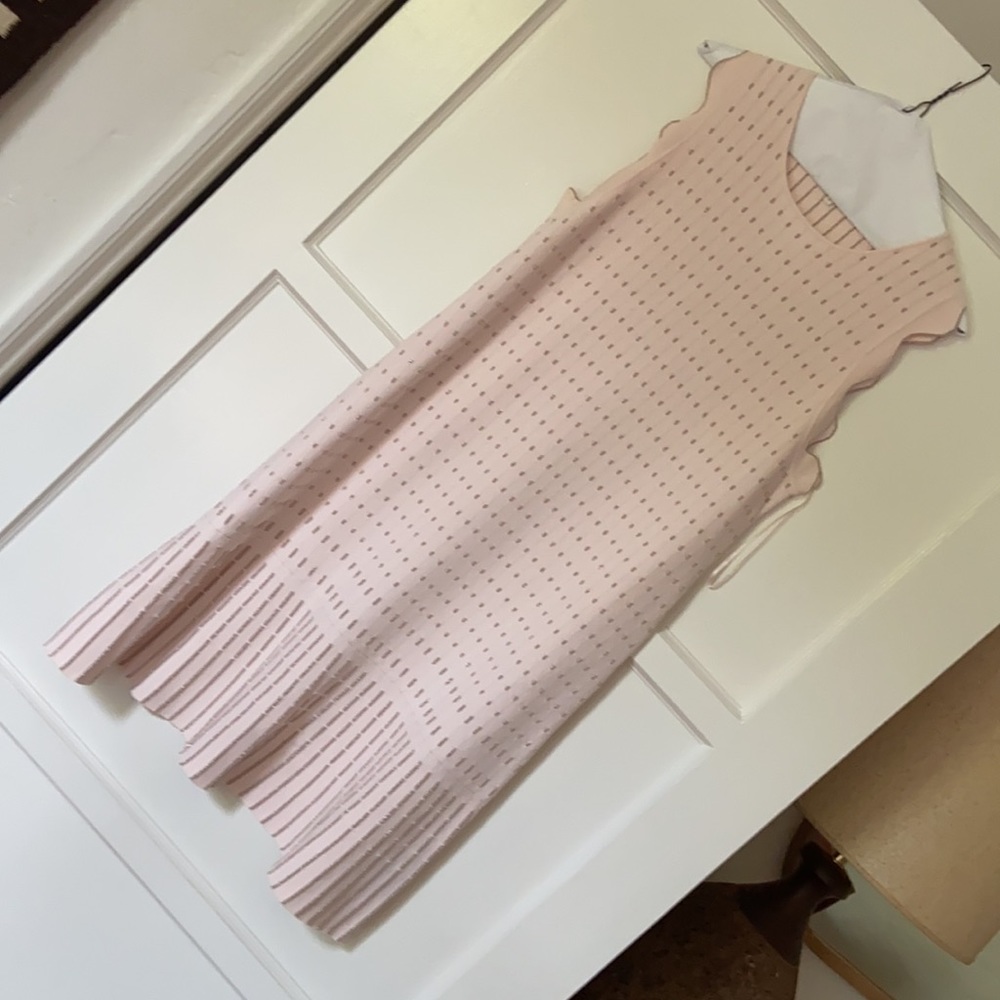 TED BAKER-  Pink Metallic Gold RELIOA Jacquard Knit Drop Waist Dress - Picture 3 of 6